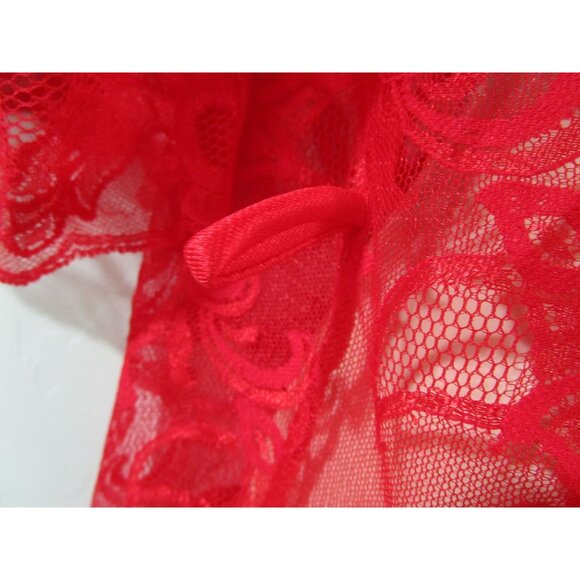Shirley of Hollywood Red Lace Short Robe Ladies Small Vintage EUC USA Made - Picture 10 of 12